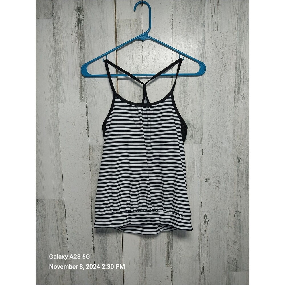 Joe Fresh Built In Bra Tankini Top XS Black White Stripe
